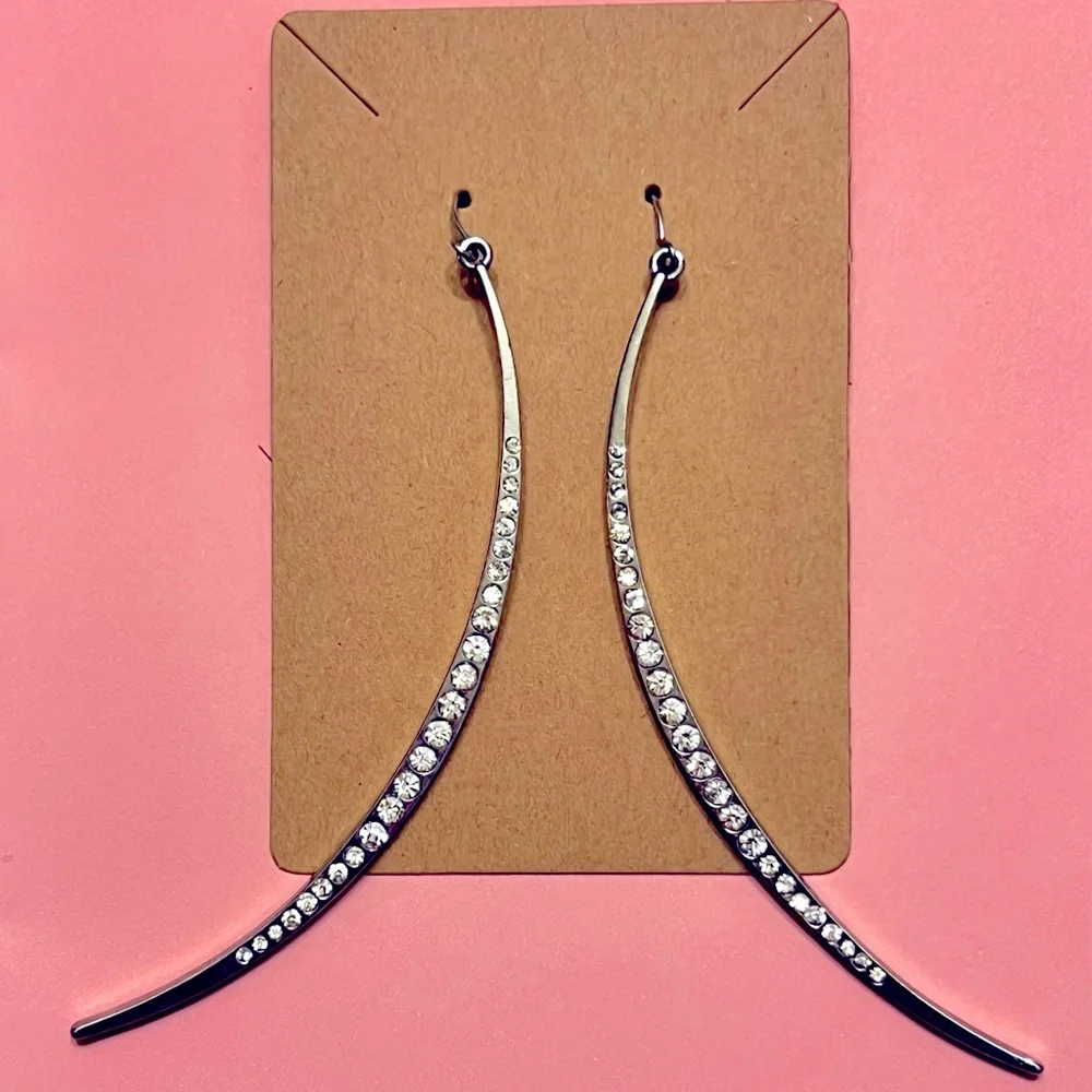 Silver Curved Crystal Drop Earrings